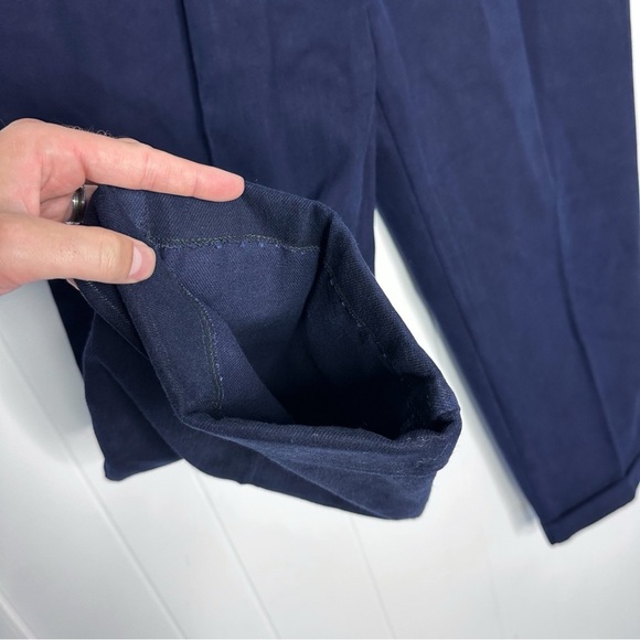 Vintage Burberry Thick Heavy Cotton Navy Pleated Trousers Pants - Picture 9 of 12